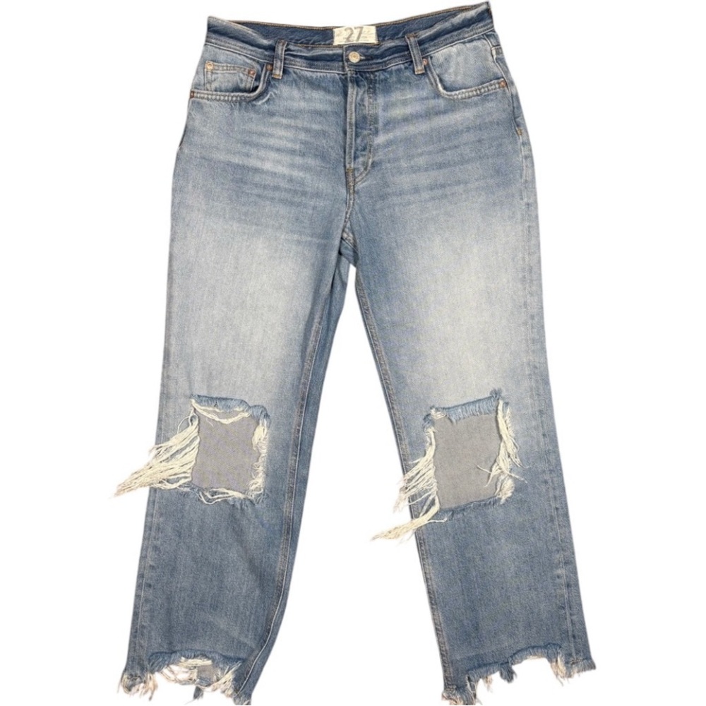 We the Free High Rise
Distressed Straight Leg Jeans, Size 28 Blue